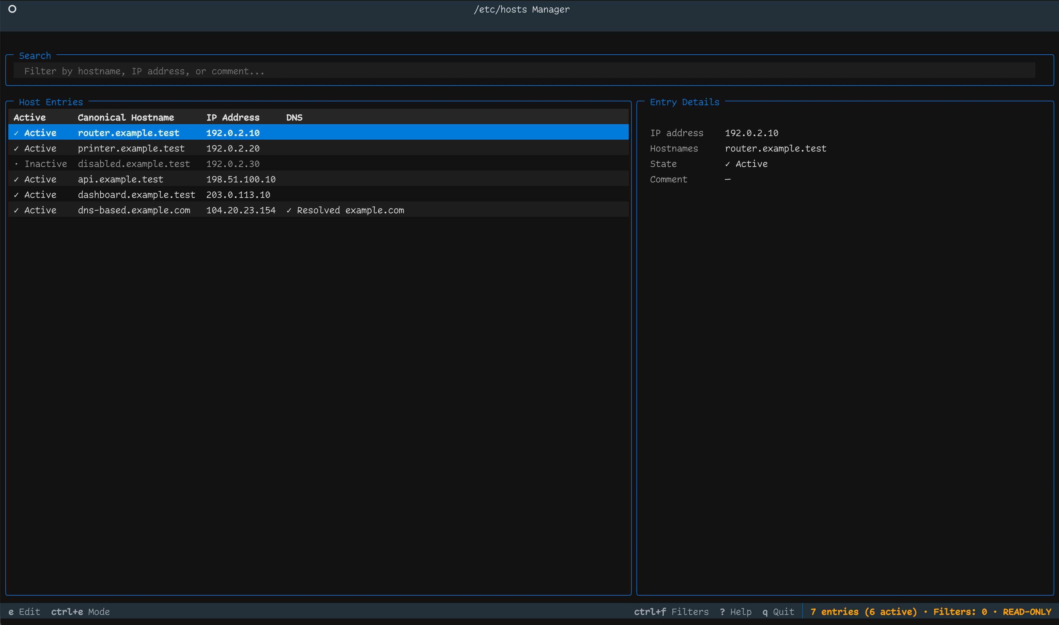 The hosts terminal interface