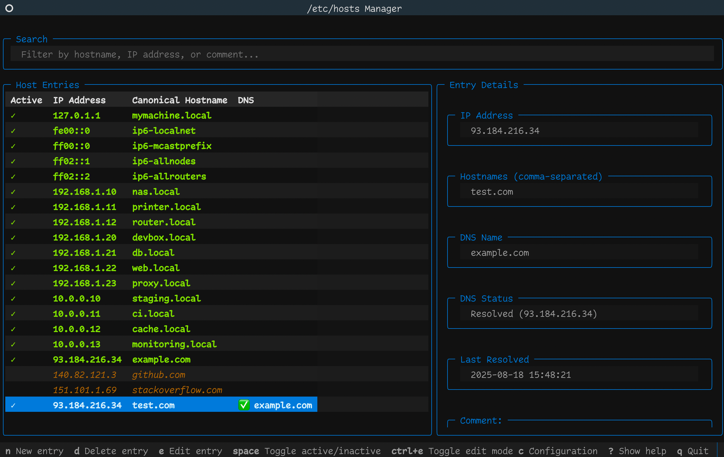 The hosts terminal interface